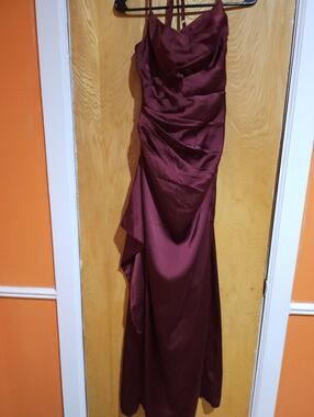 Strappy Burgundy Satin Evening Gown